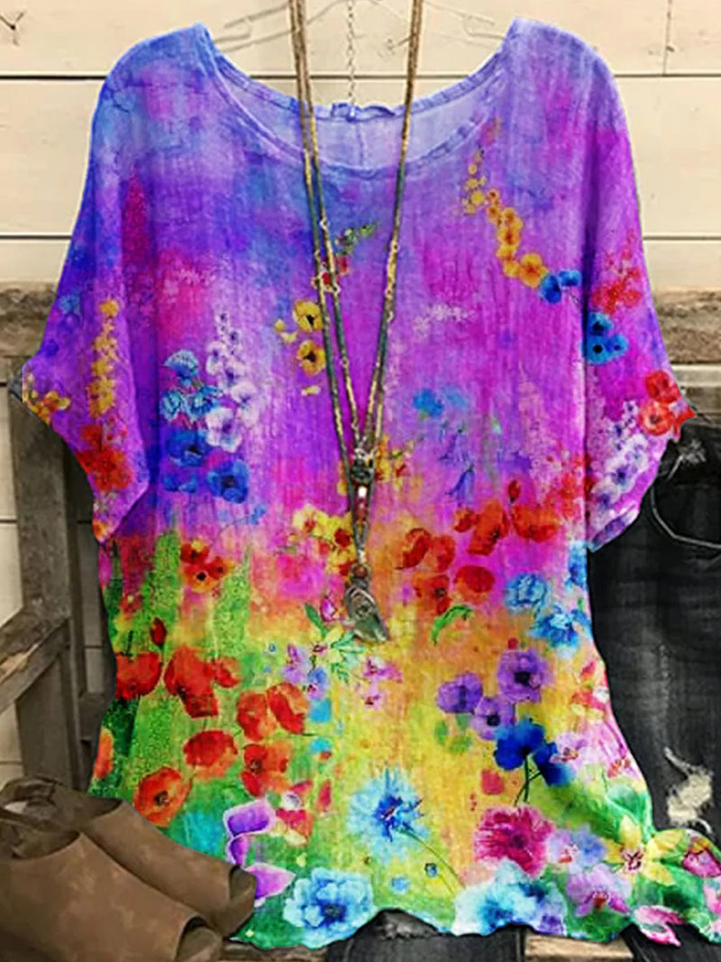 Trendy Purple Short Sleeve Round Neck Top
