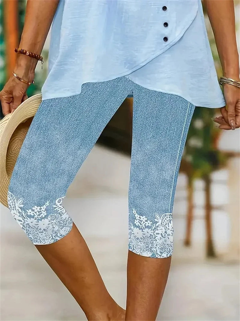 Lace Floral Print Casual Leggings