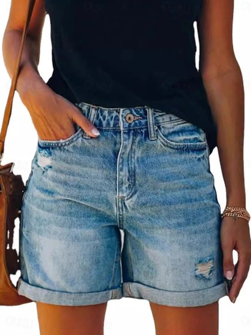 Solid Color Normal Short Jeans