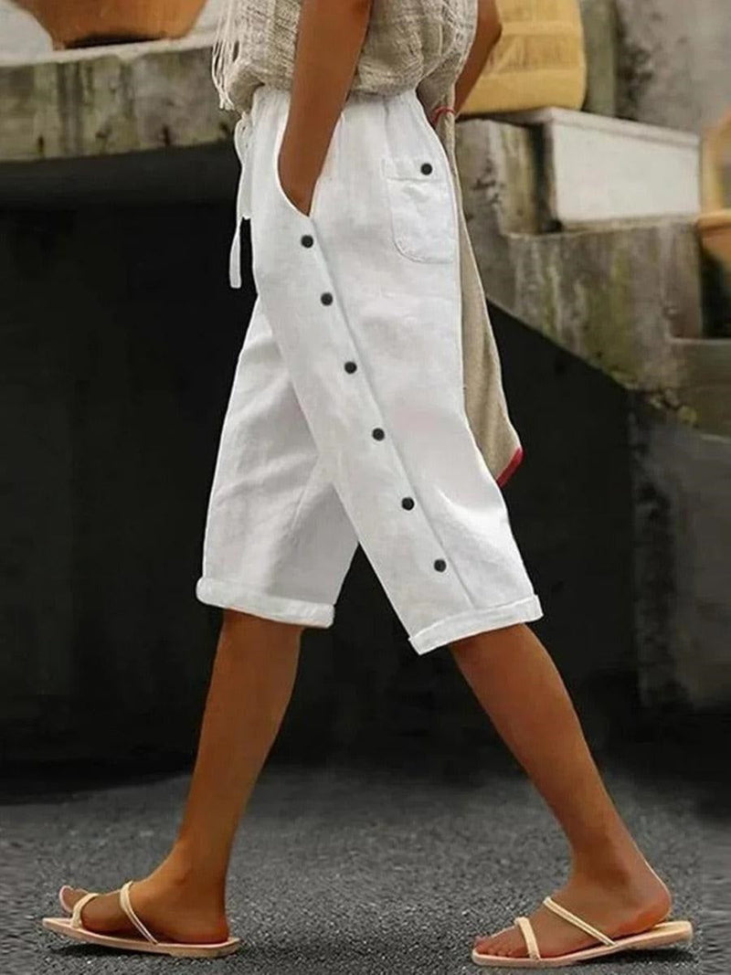 Women's White Casual Cotton Relaxed Capri Shorts