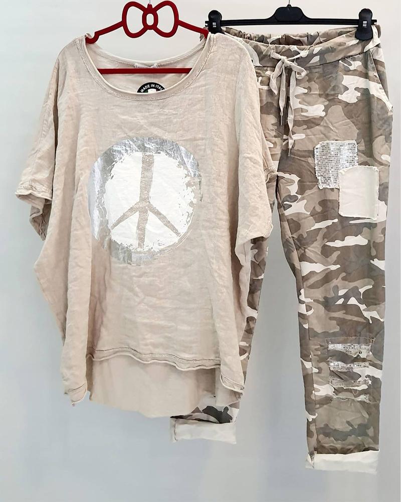 Ladies Camouflage Printed Casual Two-piece Suit