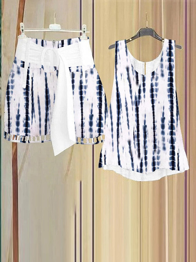 Simple White V-neck Sleeveless Two Piece Set