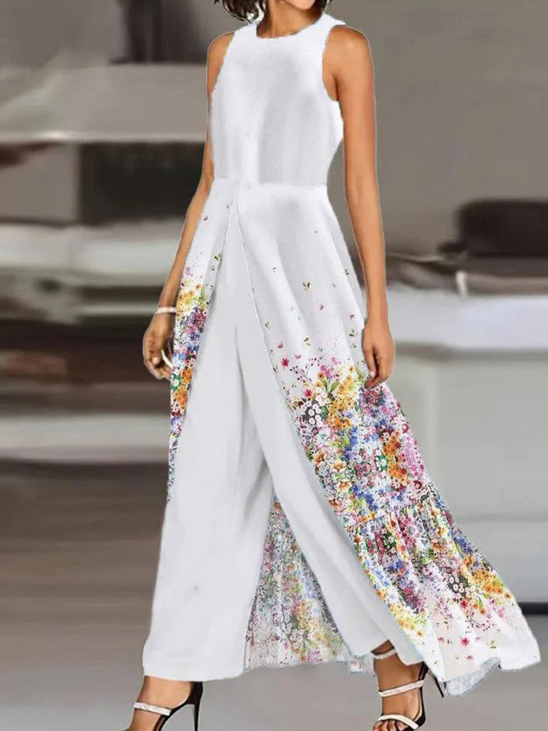 Classic Floral Print Sleeveless Two Piece Set
