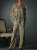 Elegant Plain Round Neck Long Sleeve Two Piece Set
