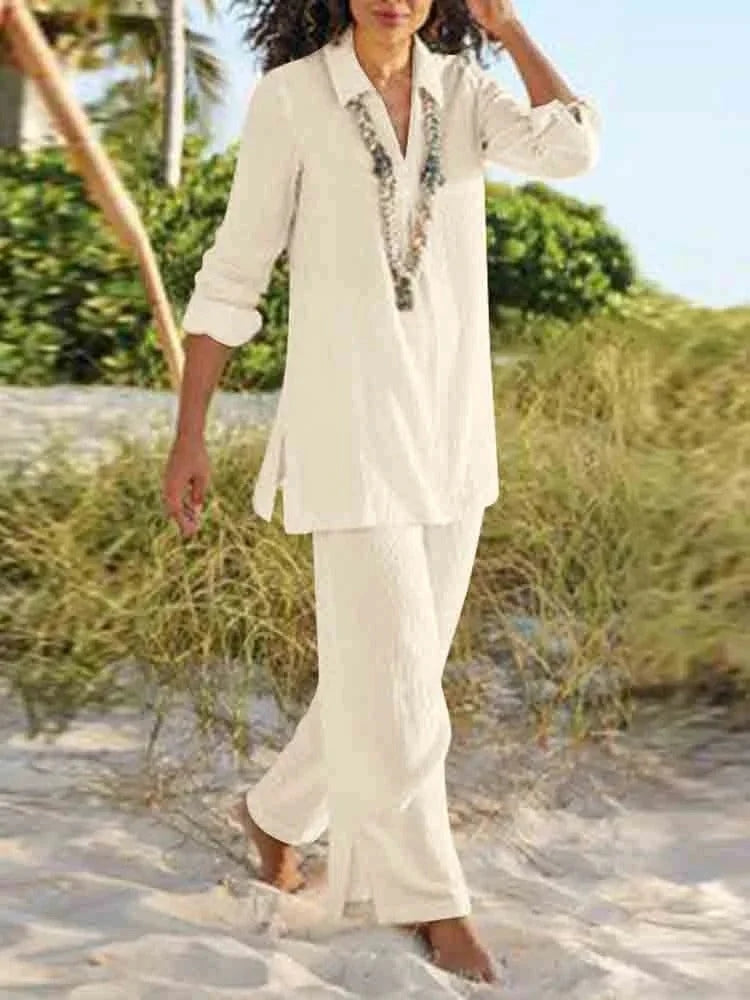 Khaki Casual V Neck Long Sleeve Two Piece Sets
